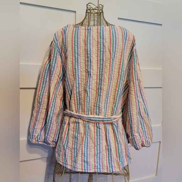 St. John's Bay Pastel Striped Faux Crossover Blouse - Picture 2 of 4